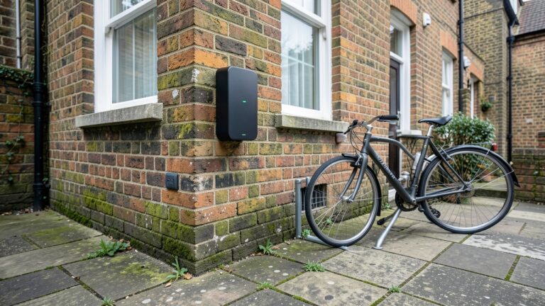 Wallbox Pulsar Plus charger installed on a UK terraced house wall for home EV charging