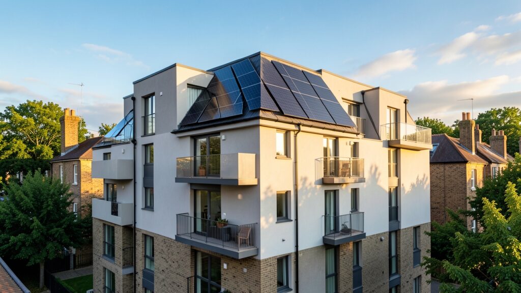 Balcony solar panels installed on a leasehold flat in the UK during 2026