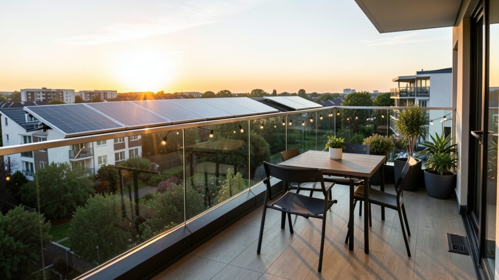 UK leaseholder balcony with solar panels installed under leasehold solar panel rules