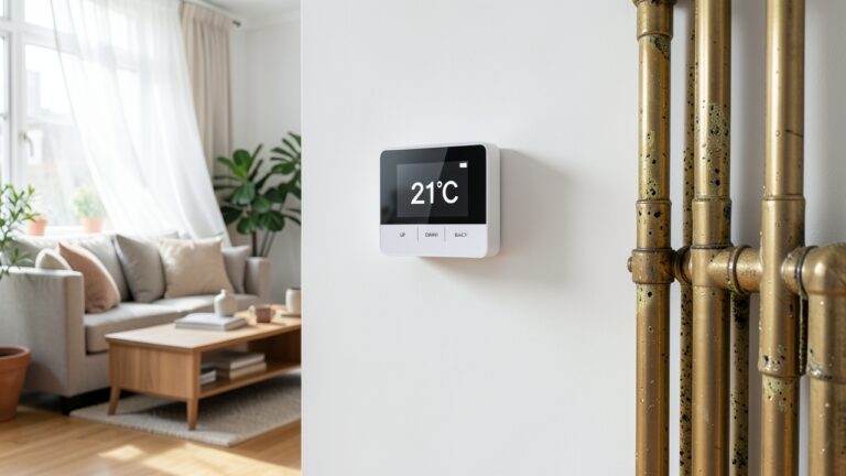 Smart thermostat in UK home showing hard water thermostat impact on efficiency