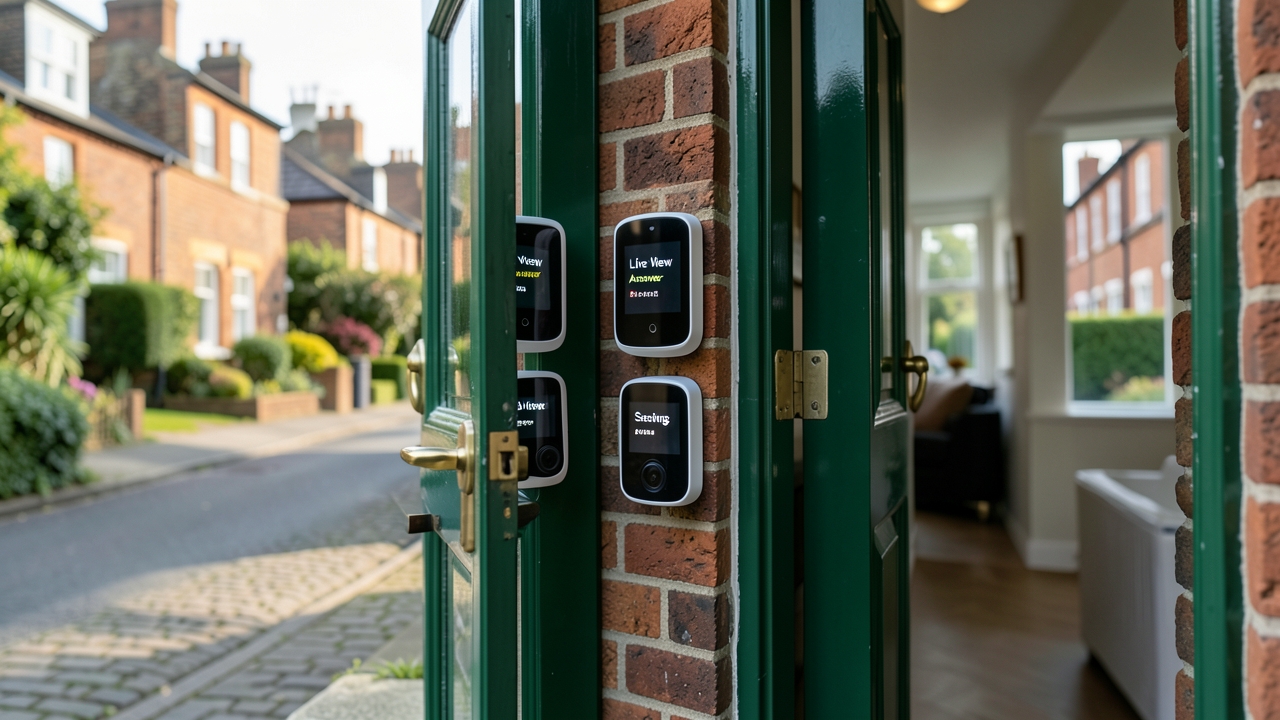 Three smart video doorbells compared on a UK doorstep for the best video doorbell UK guide