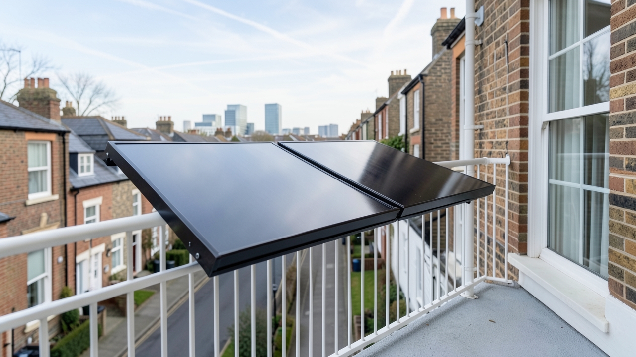 UK planning permission solar panels installed on a terraced house balcony