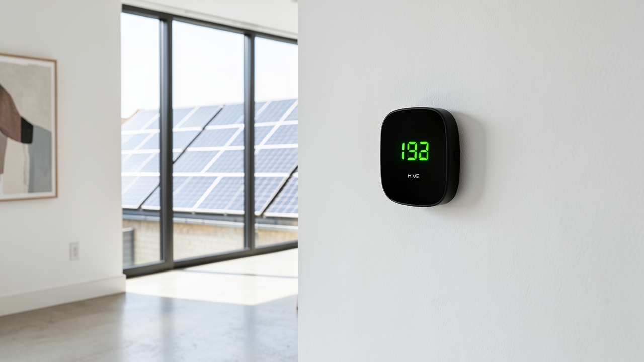 Modern UK home showcasing Hive solar PV integration for efficient heating.
