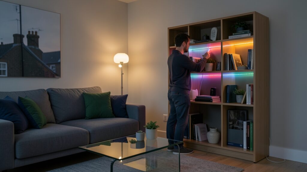 Installing drill-free smart lighting in a UK rented property living room