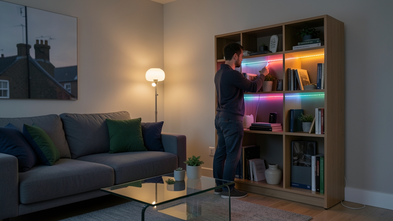 Installing drill-free smart lighting in a UK rented property living room