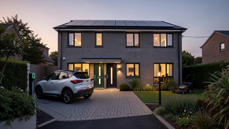Modern UK home using Matter home automation UK for EV charger and solar panel integration