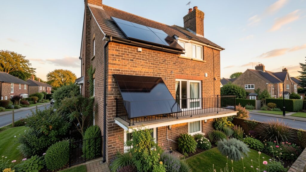 Balcony solar panel planning permission exempt terraced house UK