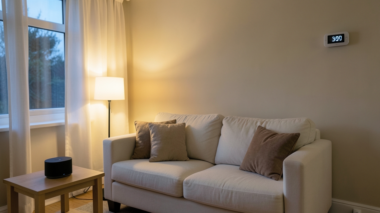 Smart home under 500 UK setup with essential devices in a living room