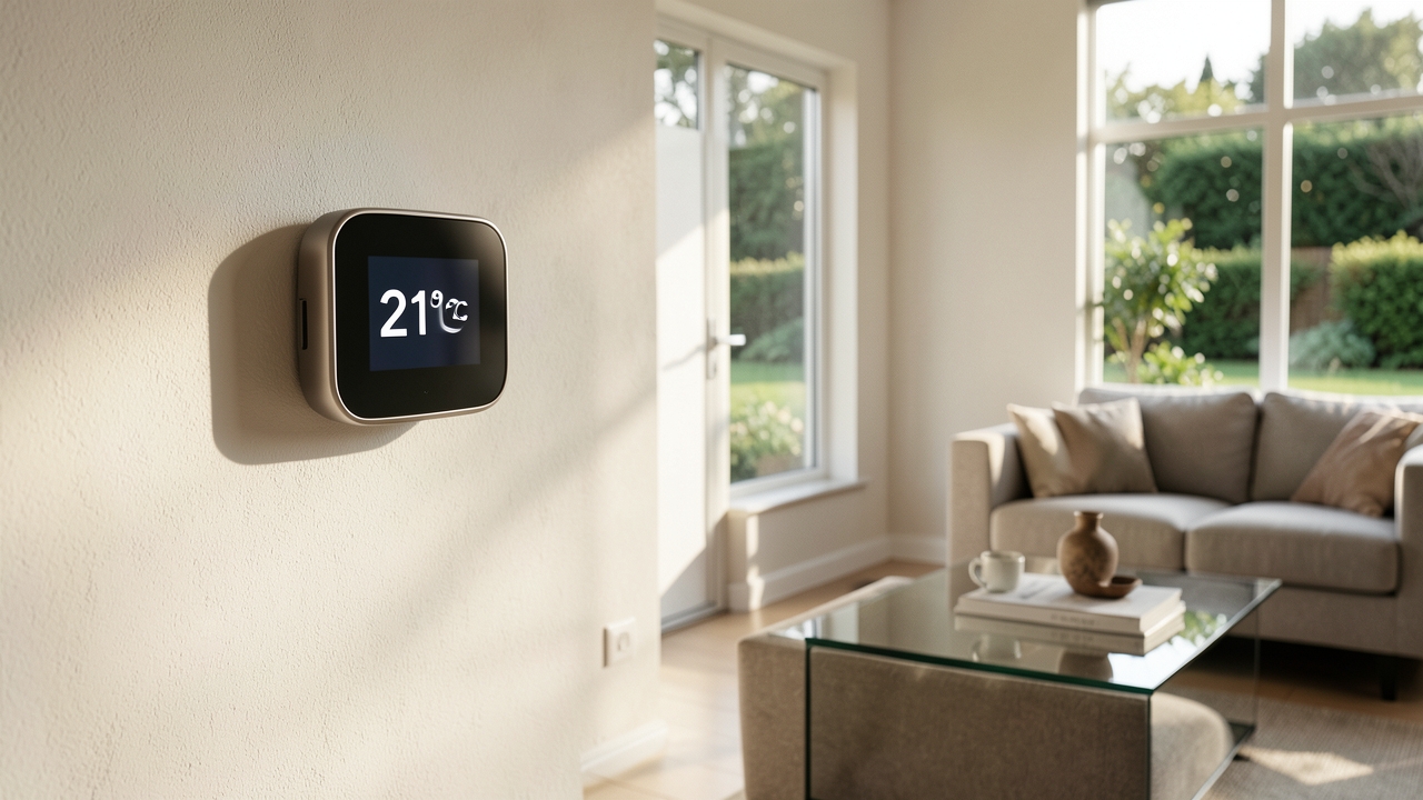 Smart thermostat on a wall in a modern home, representing the best smart thermostat UK 2026 options.