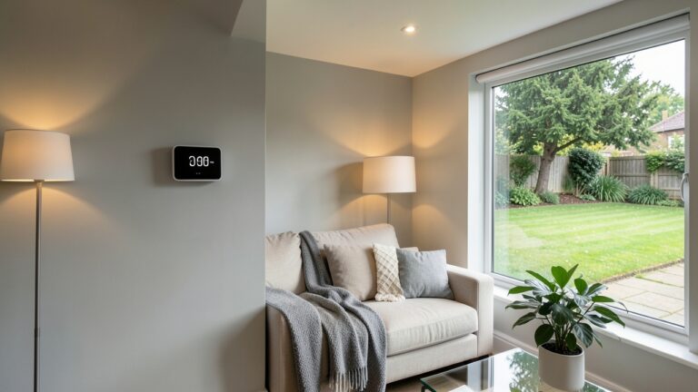 Smart thermostat on wall in a modern UK living room — Nest Tado Hive comparison for 2026