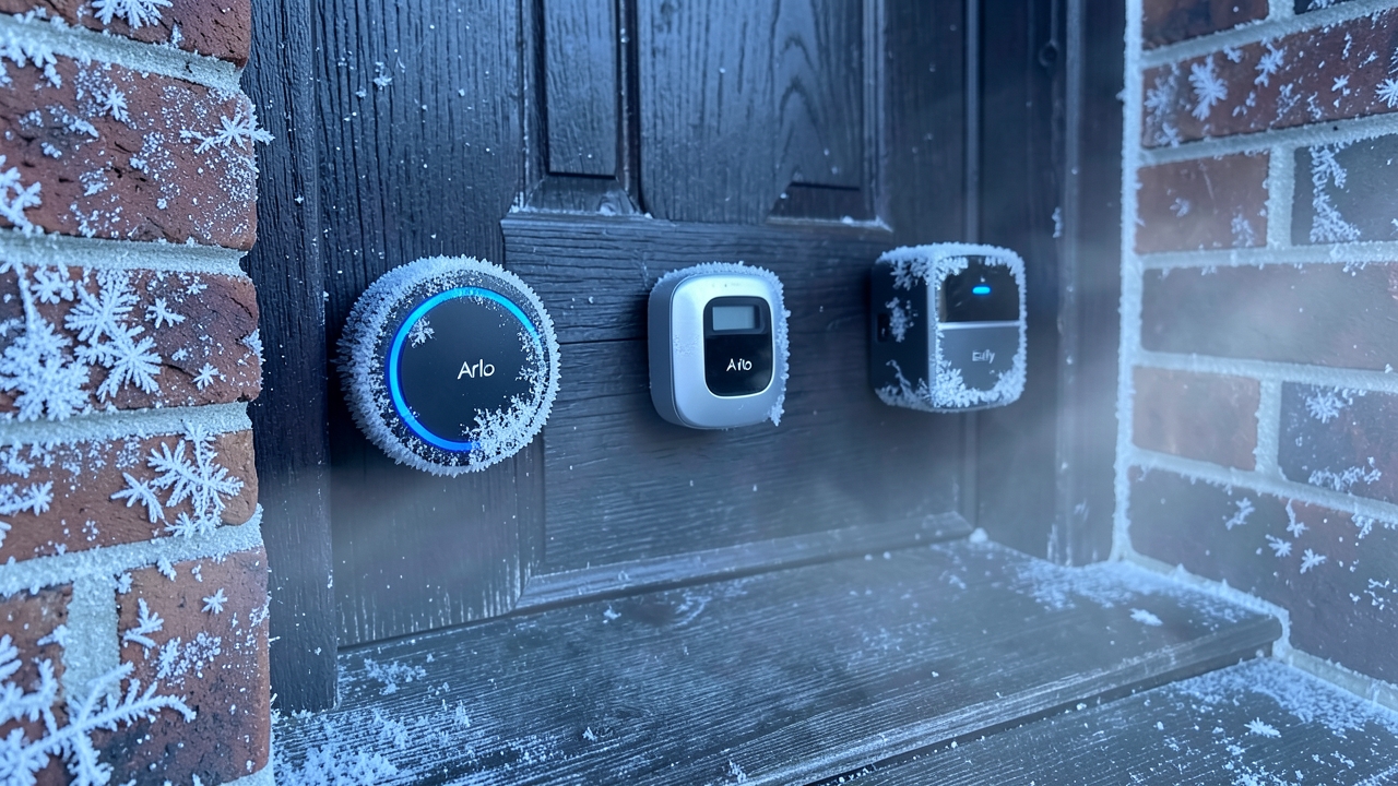 Frost-covered Ring, Arlo, and Eufy smart doorbells tested for UK winter resilience
