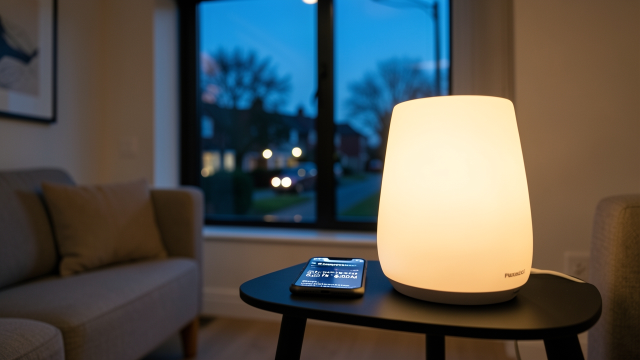 Smartphone app showing EV charger and smart lighting sync automation for energy savings.