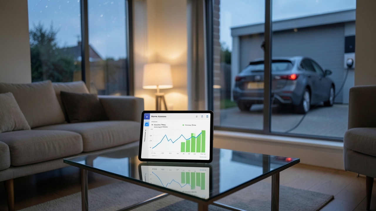 Tablet running Home Assistant displaying automated EV charging schedules based on UK smart tariffs.
