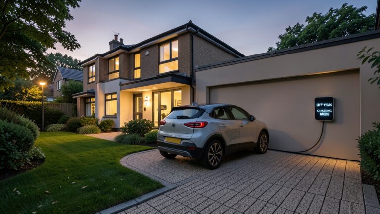 EV charging smart plugs enabling off-peak electricity savings in a UK residential setting.