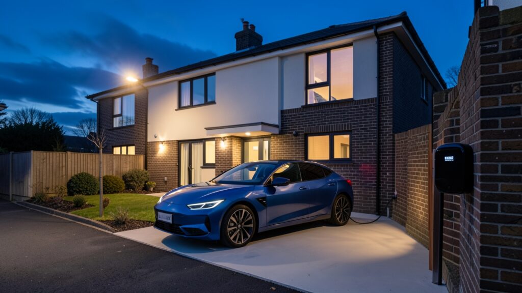 Modern UK home with an installed EV charger, illustrating the focus on EV charger cost breakdown.