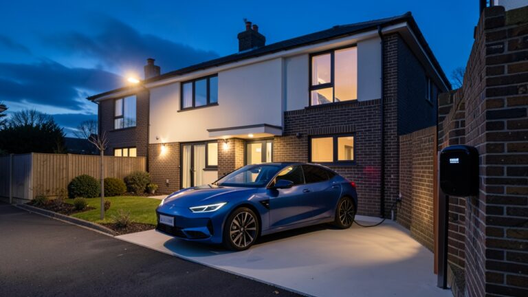 Modern UK home with an installed EV charger, illustrating the focus on EV charger cost breakdown.