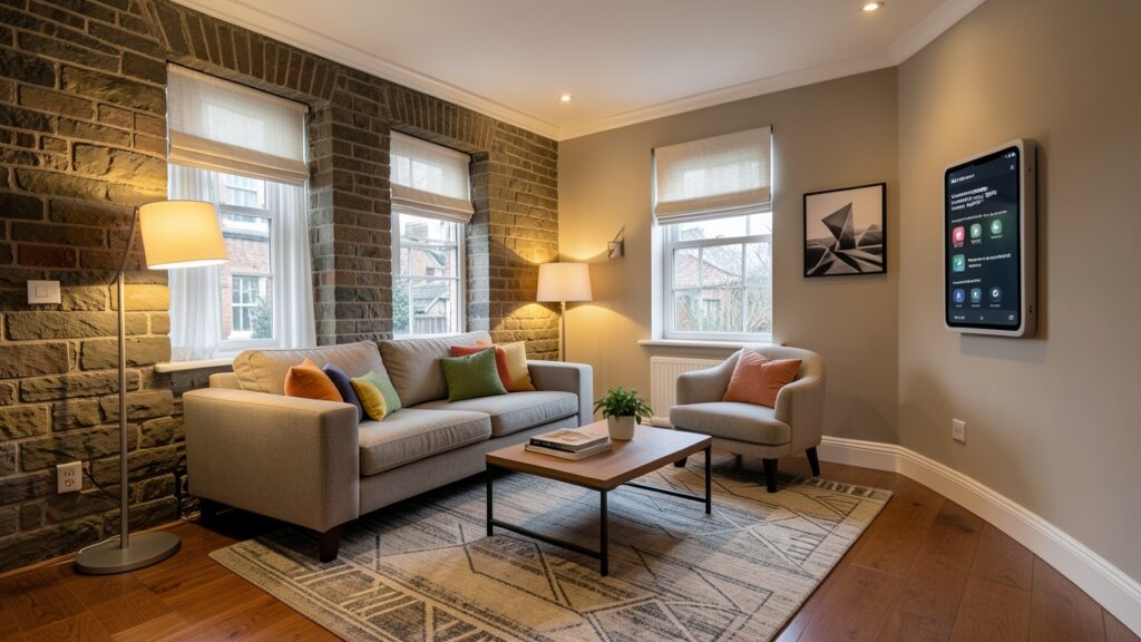 Modern UK home using smart lighting protocols with Matter and Zigbee compatible smart lights