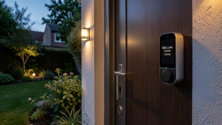 Smart doorbell GDPR compliance features on a UK home front door.