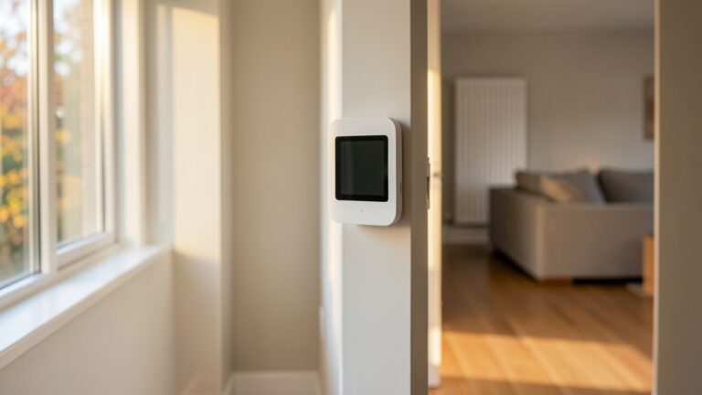 Smart thermostat payback UK: a Tado X thermostat on a hallway wall in a British 3-bed semi