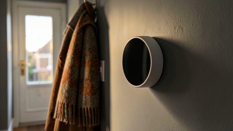 Smart thermostat running costs UK comparison mounted on a hallway wall in a British semi-detached home