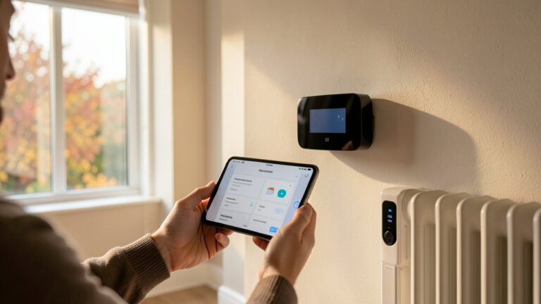 Hive Matter Home Assistant dashboard controlling a UK thermostat and radiators in a modern home