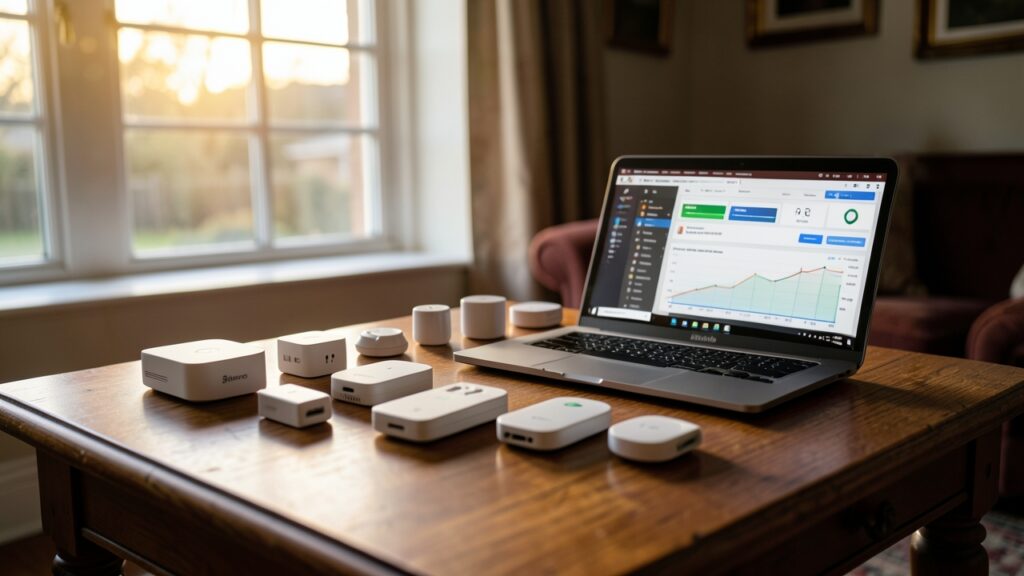 Matter 1.4 UK compatibility test bench with smart plugs, hubs and Thread devices in a UK home