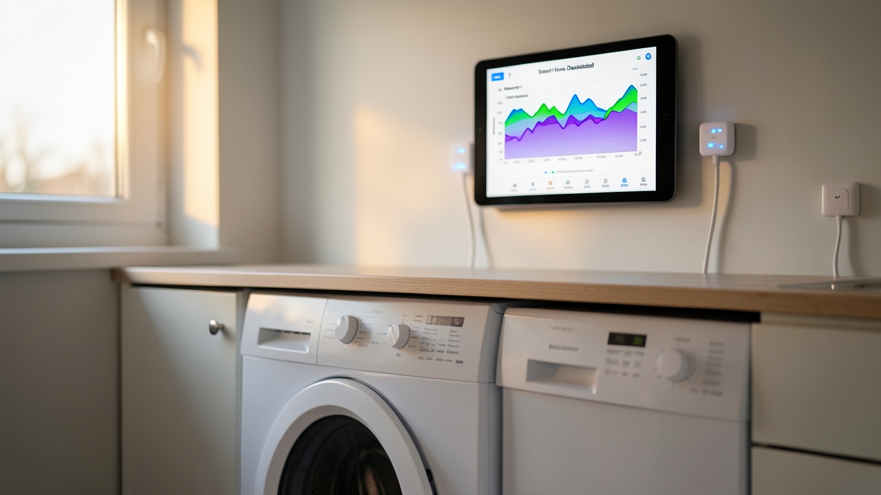 Octopus Agile smart plugs controlling a washing machine and dishwasher in a UK kitchen to cut energy bills